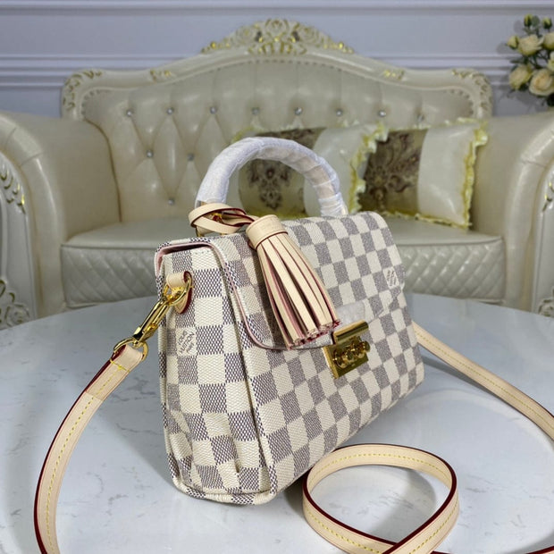 HypedEffects Louis Vuitton Mini Dauphine Bag in Damier Azur Canvas with Pink Interior
