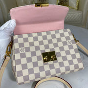 HypedEffects Louis Vuitton Mini Dauphine Bag in Damier Azur Canvas with Pink Interior