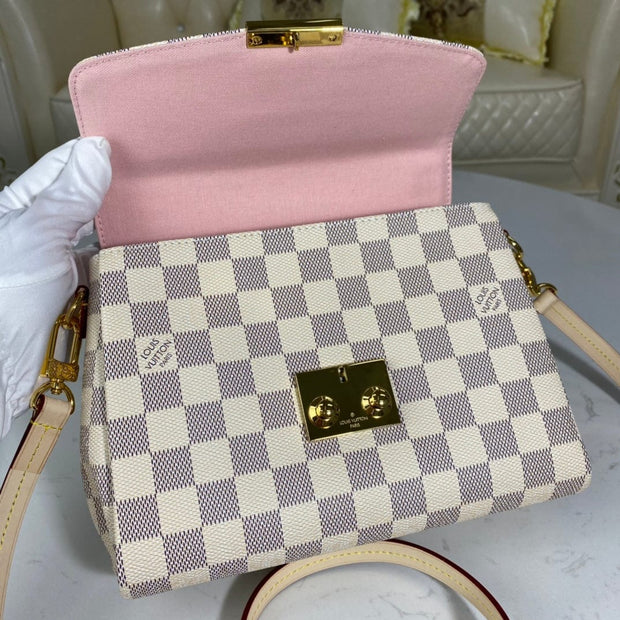 HypedEffects Louis Vuitton Mini Dauphine Bag in Damier Azur Canvas with Pink Interior