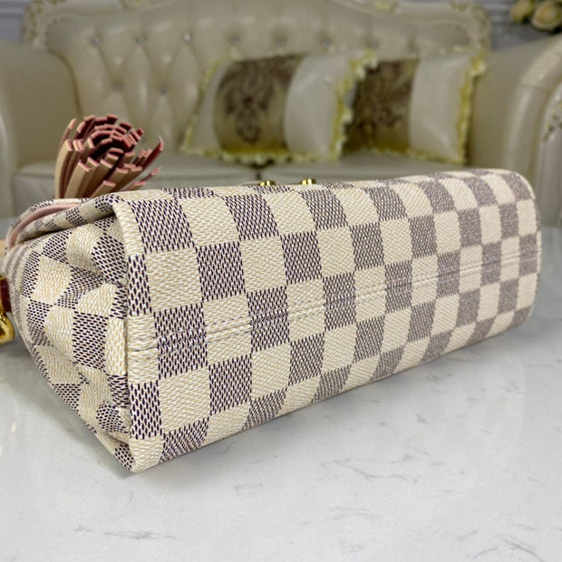 HypedEffects Louis Vuitton Mini Dauphine Bag in Damier Azur Canvas with Pink Interior
