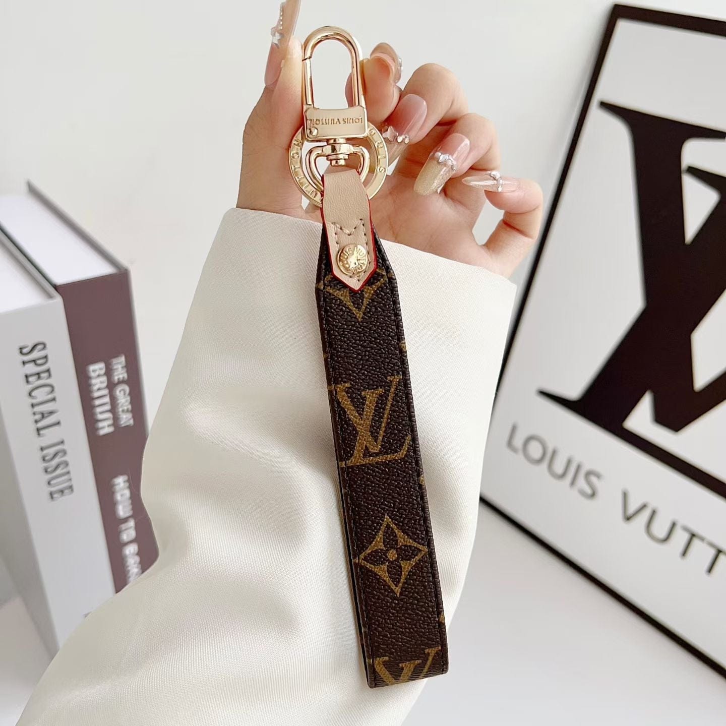 HypedEffects louis vuitton Monogram Canvas Keychain with Leather Strap Luxury Designer Key Holder