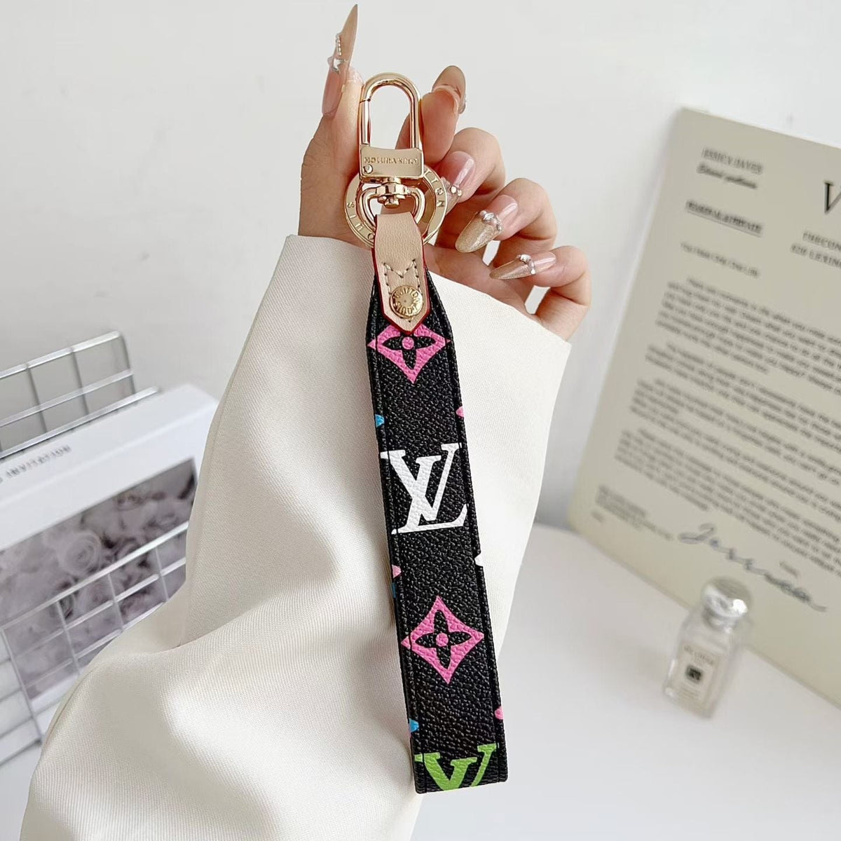 HypedEffects louis vuitton Monogram Canvas Keychain with Leather Strap Luxury Designer Key Holder