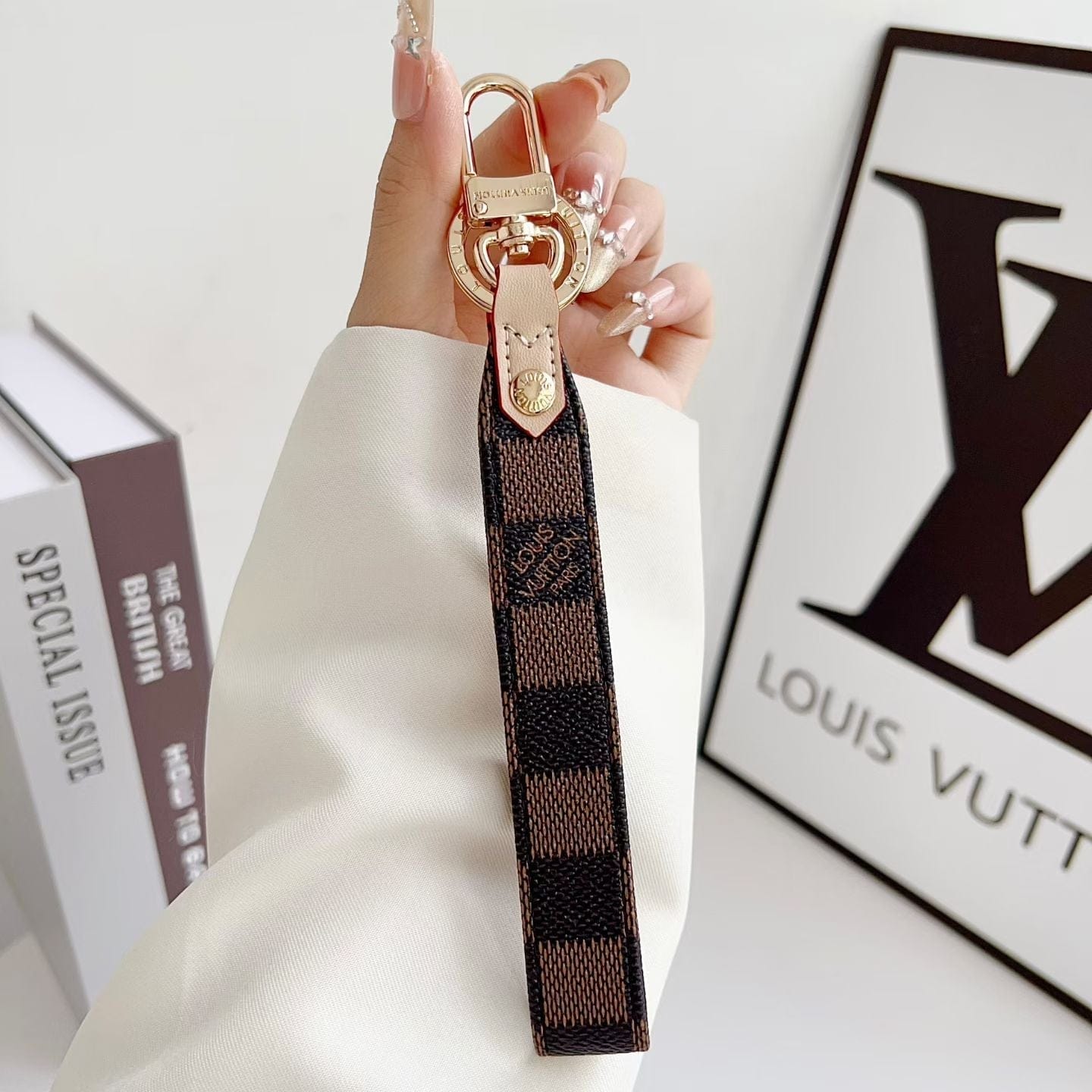 HypedEffects louis vuitton Monogram Canvas Keychain with Leather Strap Luxury Designer Key Holder