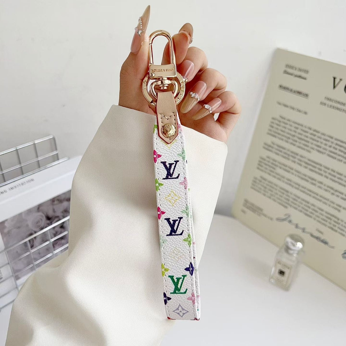 HypedEffects louis vuitton Monogram Canvas Keychain with Leather Strap Luxury Designer Key Holder