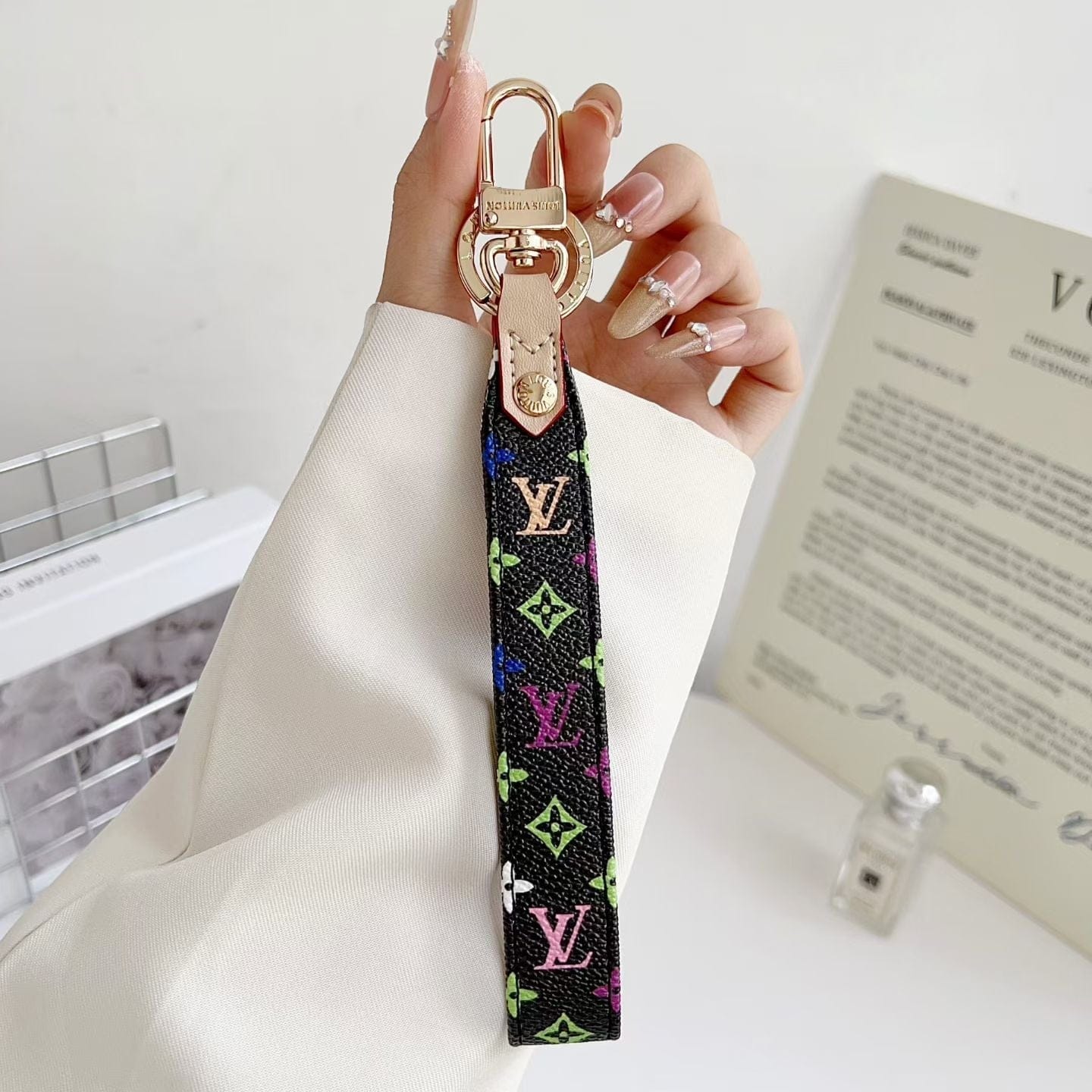HypedEffects louis vuitton Monogram Canvas Keychain with Leather Strap Luxury Designer Key Holder