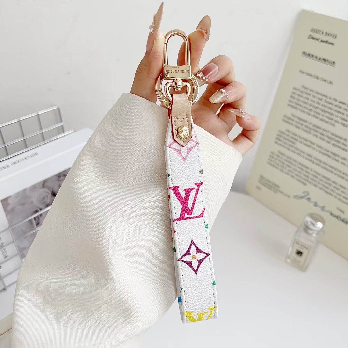 HypedEffects louis vuitton Monogram Canvas Keychain with Leather Strap Luxury Designer Key Holder