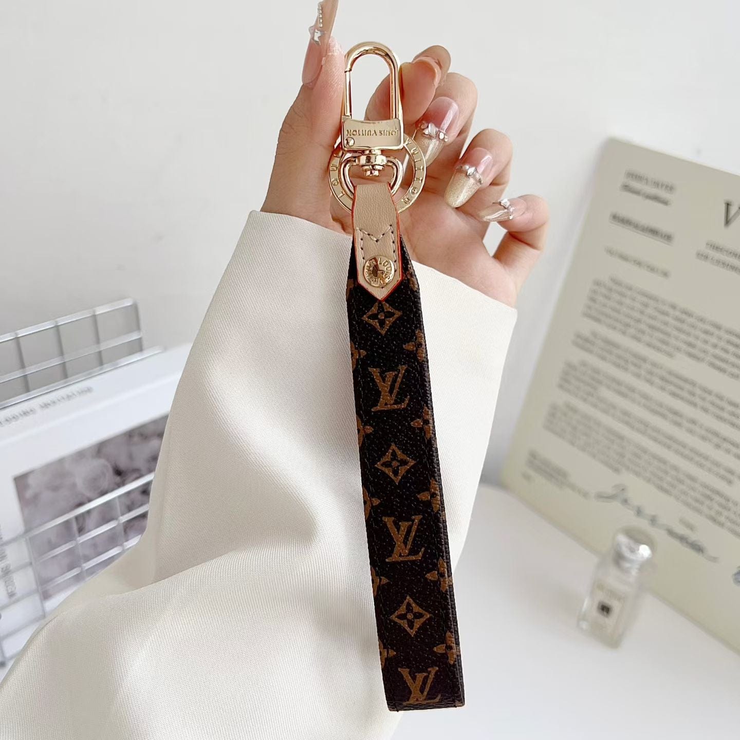 HypedEffects louis vuitton Monogram Canvas Keychain with Leather Strap Luxury Designer Key Holder