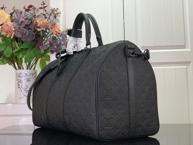 HypedEffects Louis Vuitton Monogram Keepall Bandouliere 50 Bag in Black Leather