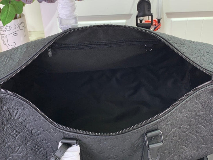 HypedEffects Louis Vuitton Monogram Keepall Bandouliere 50 Bag in Black Leather