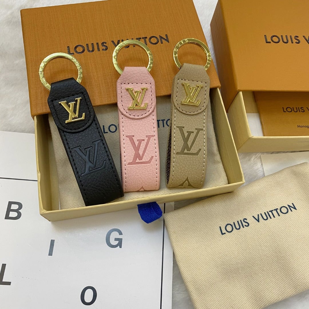 HypedEffects louis vuitton Monogram Leather Key Holders with Gold louis vuitton Logo | louis vuitton Keychain