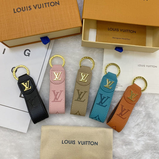 HypedEffects louis vuitton Monogram Leather Key Holders with Gold louis vuitton Logo | louis vuitton Keychain