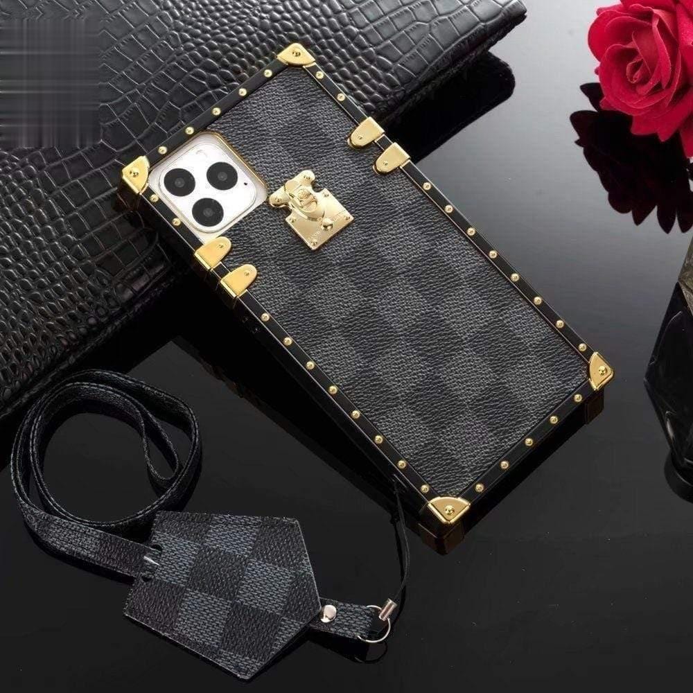 HypedEffects louis vuitton Trunk-Style Monogram iPhone 15 Cases with Gold Hardware
