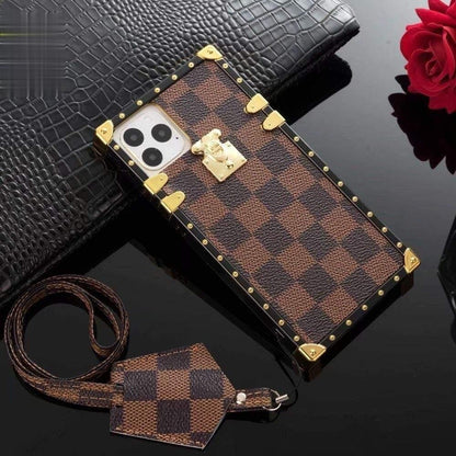 HypedEffects louis vuitton Trunk-Style Monogram iPhone 15 Cases with Gold Hardware