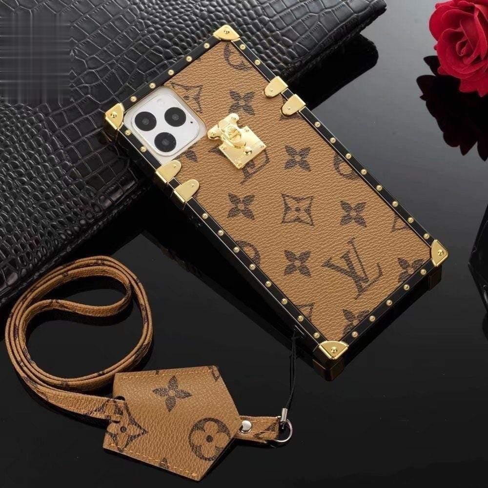 HypedEffects louis vuitton Trunk-Style Monogram iPhone 15 Cases with Gold Hardware
