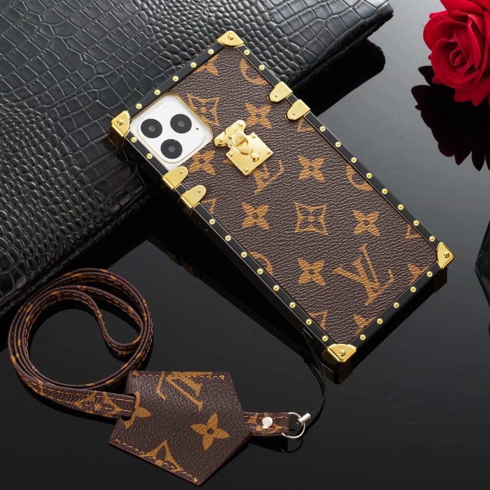 HypedEffects louis vuitton Trunk-Style Monogram iPhone 15 Cases with Gold Hardware