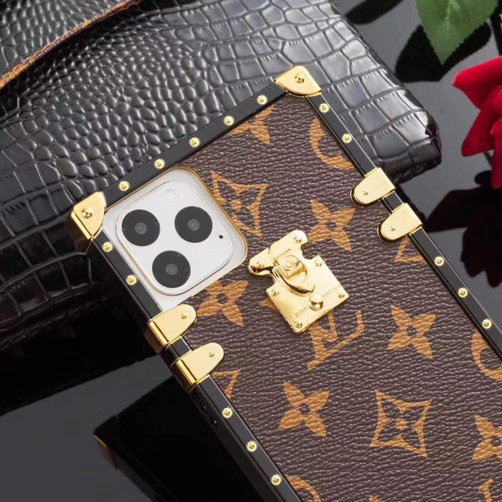 HypedEffects louis vuitton Trunk-Style Monogram iPhone 15 Cases with Gold Hardware