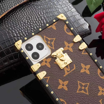 HypedEffects louis vuitton Trunk-Style Monogram iPhone 15 Cases with Gold Hardware