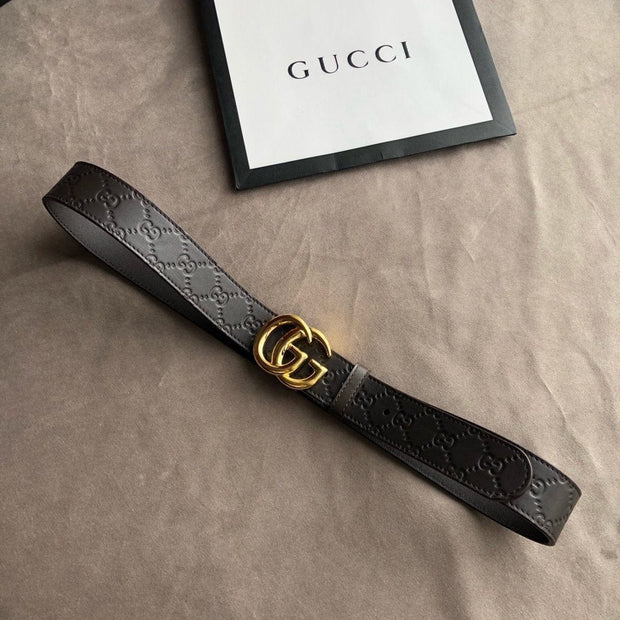 HypedEffects Luxurious Engraved Black Gucci Belt - Golden Gucci Buckle