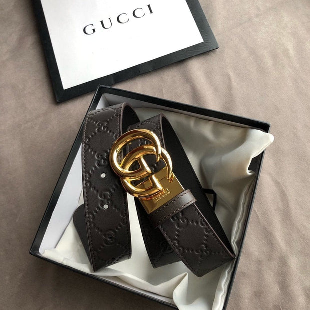 HypedEffects Luxurious Engraved Black Gucci Belt - Golden Gucci Buckle