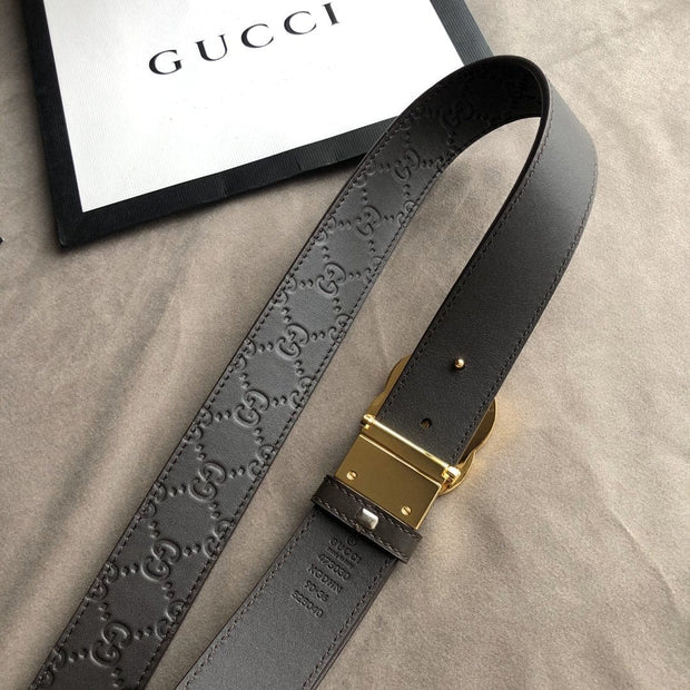 HypedEffects Luxurious Engraved Black Gucci Belt - Golden Gucci Buckle