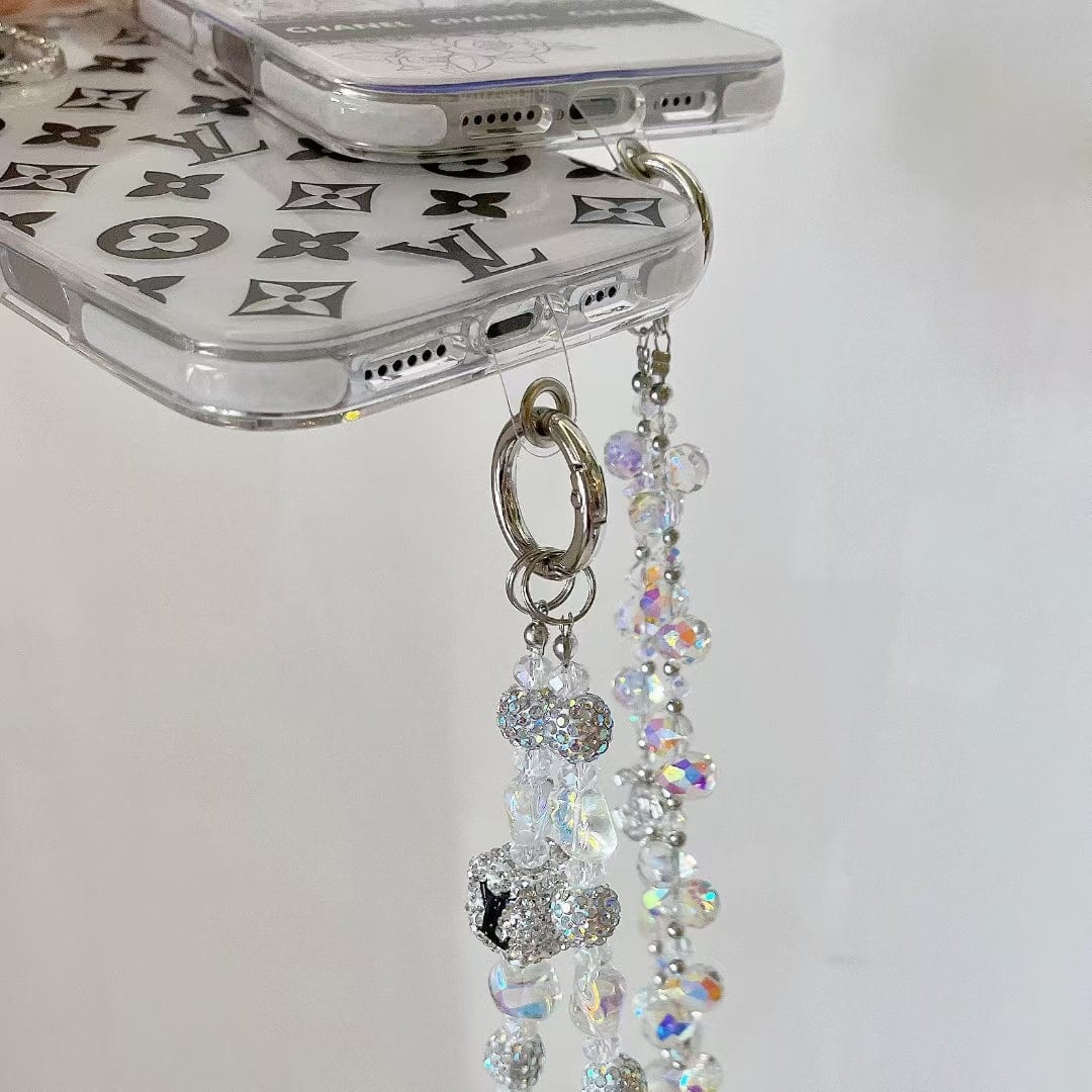 HypedEffects Luxury Monochrome iPhone Case Set – louis vuitton & cc Inspired with Beaded Strap
