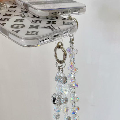 HypedEffects Luxury Monochrome iPhone Case Set – louis vuitton & cc Inspired with Beaded Strap