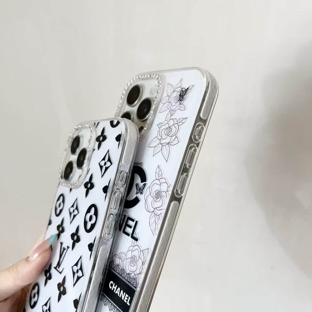 HypedEffects Luxury Monochrome iPhone Case Set – louis vuitton & cc Inspired with Beaded Strap