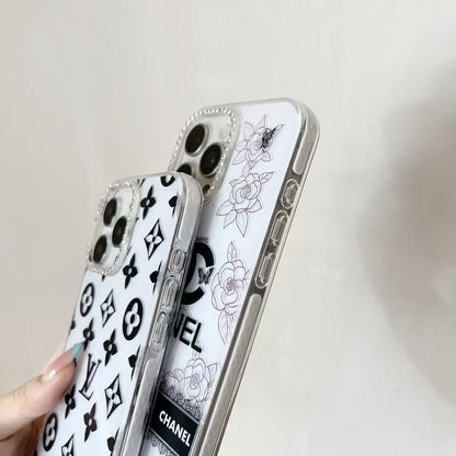 HypedEffects Luxury Monochrome iPhone Case Set – louis vuitton & cc Inspired with Beaded Strap