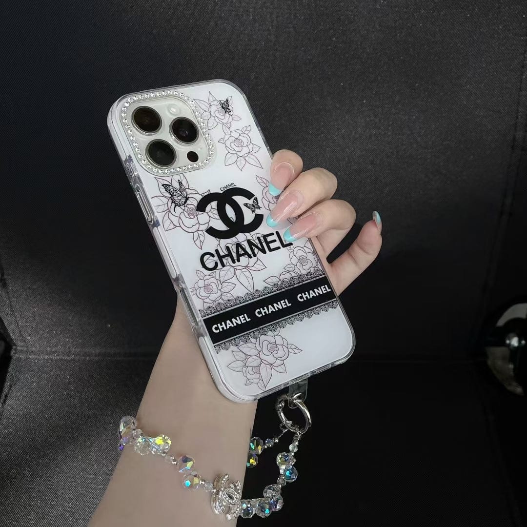 HypedEffects Luxury Monochrome iPhone Case Set – louis vuitton & cc Inspired with Beaded Strap