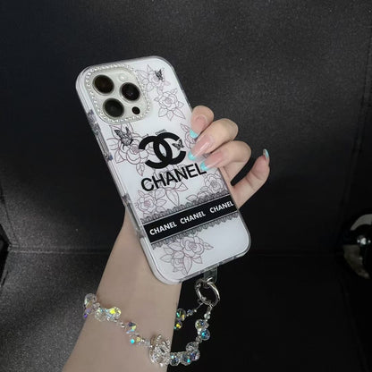 HypedEffects Luxury Monochrome iPhone Case Set – louis vuitton & cc Inspired with Beaded Strap