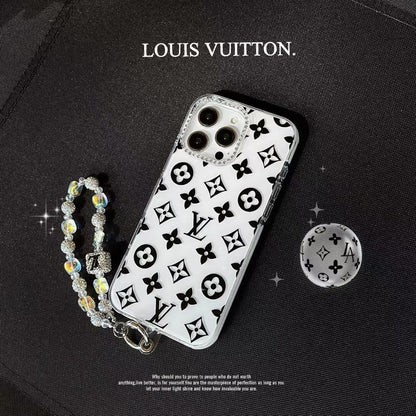 HypedEffects Luxury Monochrome iPhone Case Set – louis vuitton & cc Inspired with Beaded Strap