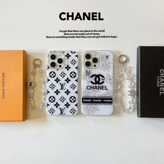 HypedEffects Luxury Monochrome iPhone Case Set – louis vuitton & cc Inspired with Beaded Strap