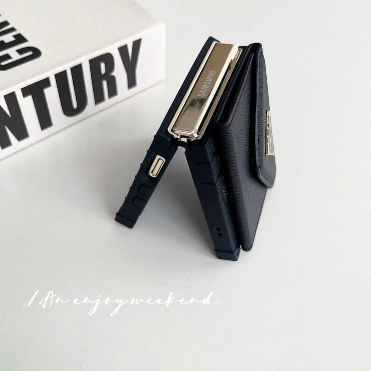 HypedEffects Prada Black Leather Z Flip 3 Cover | Z Flip 4 | Z Flip 5