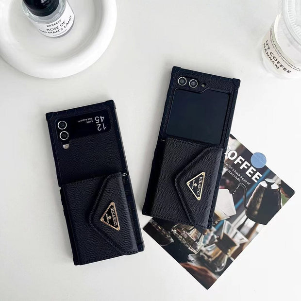 HypedEffects Prada Black Leather Z Flip 3 Cover | Z Flip 4 | Z Flip 5
