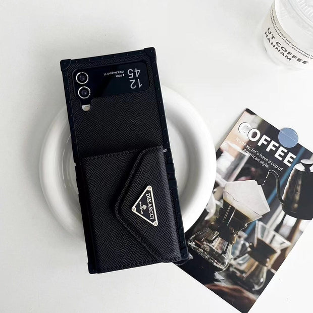 HypedEffects Prada Black Leather Z Flip 3 Cover | Z Flip 4 | Z Flip 5