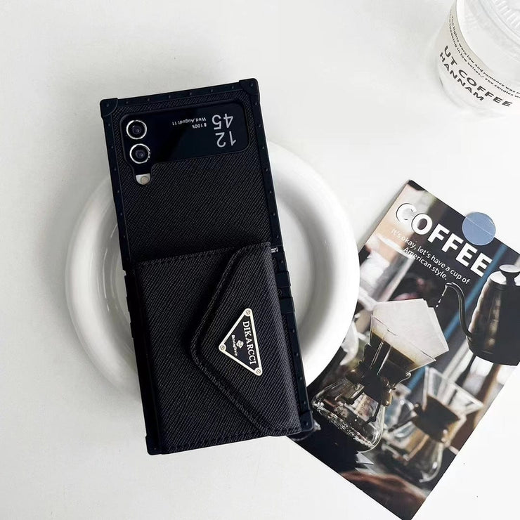 HypedEffects Prada Black Leather Z Flip 3 Cover | Z Flip 4 | Z Flip 5