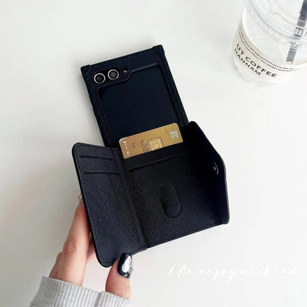 HypedEffects Prada Black Leather Z Flip 3 Cover | Z Flip 4 | Z Flip 5