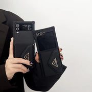 HypedEffects Prada Black Leather Z Flip 3 Cover | Z Flip 4 | Z Flip 5