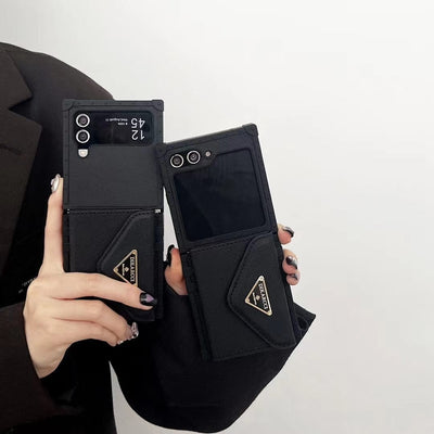 HypedEffects Prada Black Leather Z Flip 3 Cover | Z Flip 4 | Z Flip 5