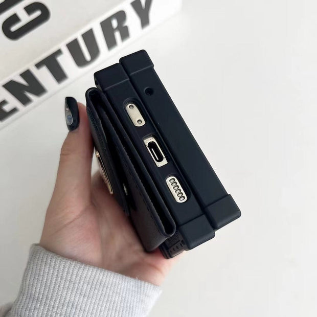 HypedEffects Prada Black Leather Z Flip 3 Cover | Z Flip 4 | Z Flip 5