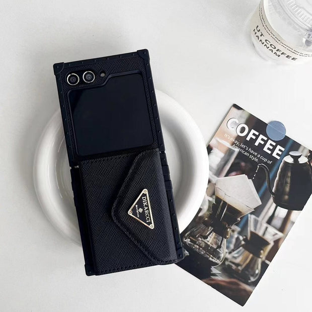 HypedEffects Prada Black Leather Z Flip 3 Cover | Z Flip 4 | Z Flip 5
