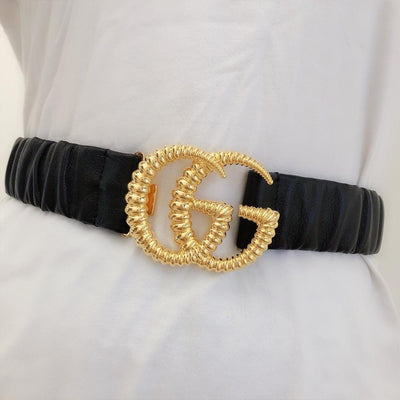 HypedEffects Premium Leather Black Gucci Belt - Golden Buckle