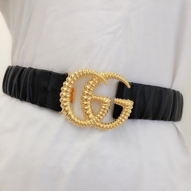 HypedEffects Premium Leather Black Gucci Belt - Golden Buckle