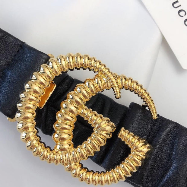 HypedEffects Premium Leather Black Gucci Belt - Golden Buckle