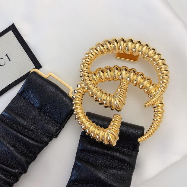 HypedEffects Premium Leather Black Gucci Belt - Golden Buckle