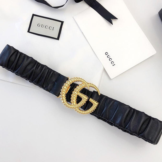 HypedEffects Premium Leather Black Gucci Belt - Golden Buckle