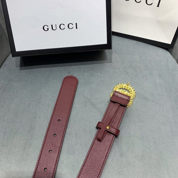 HypedEffects Rosewood Elegance Gucci Leather Belt - Embellished Gucci Buckle