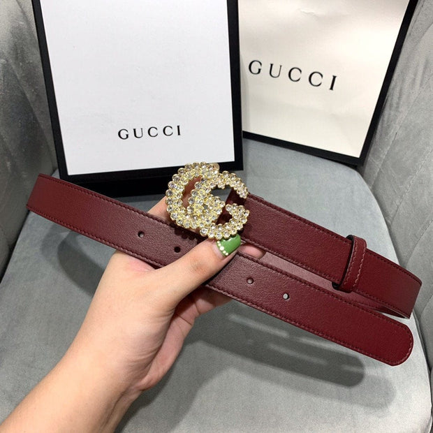 HypedEffects Rosewood Elegance Gucci Leather Belt - Embellished Gucci Buckle