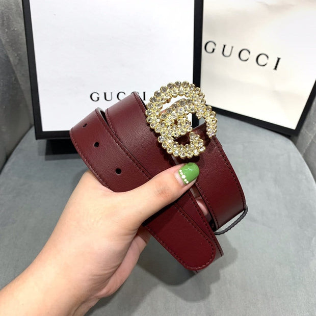 HypedEffects Rosewood Elegance Gucci Leather Belt - Embellished Gucci Buckle
