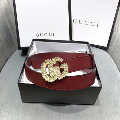 HypedEffects Rosewood Elegance Gucci Leather Belt - Embellished Gucci Buckle